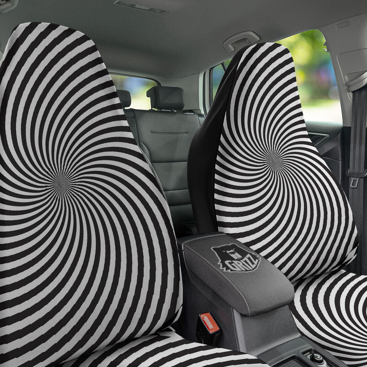 Swirl Illusion White And Black Print Car Seat Covers-grizzshop