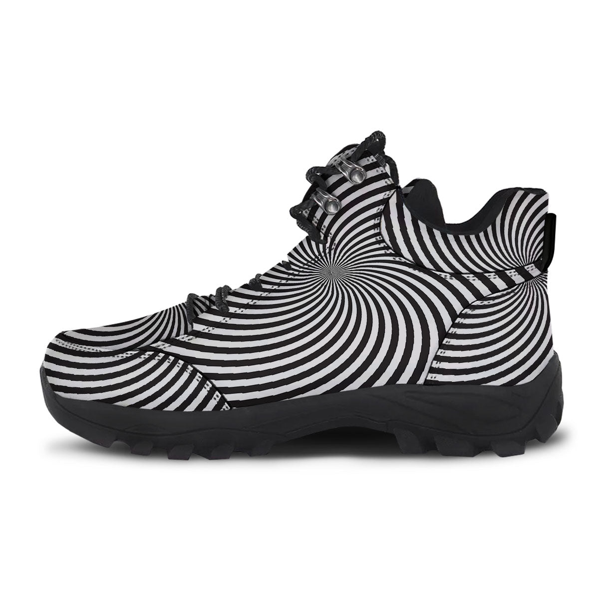 Swirl Illusion White And Black Print Hiking Shoes-grizzshop