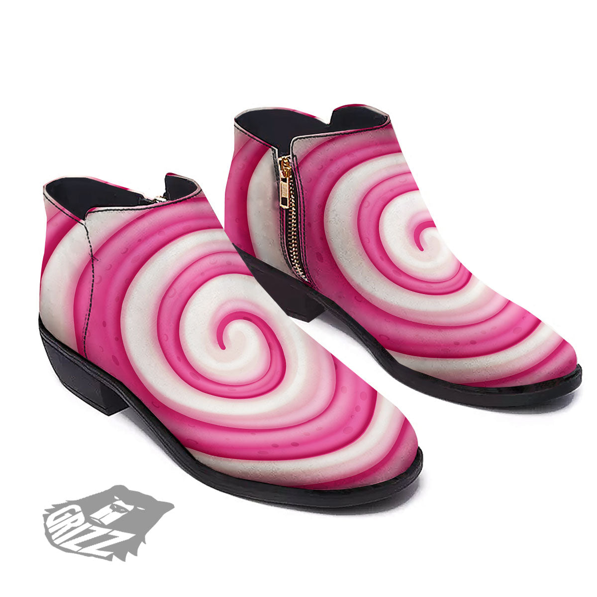 Swirl Pink Lollipop Print Ankle Boots-grizzshop