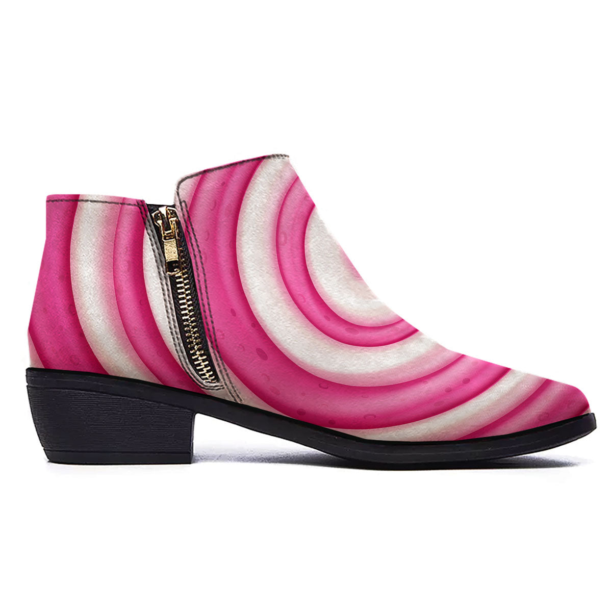 Swirl Pink Lollipop Print Ankle Boots-grizzshop