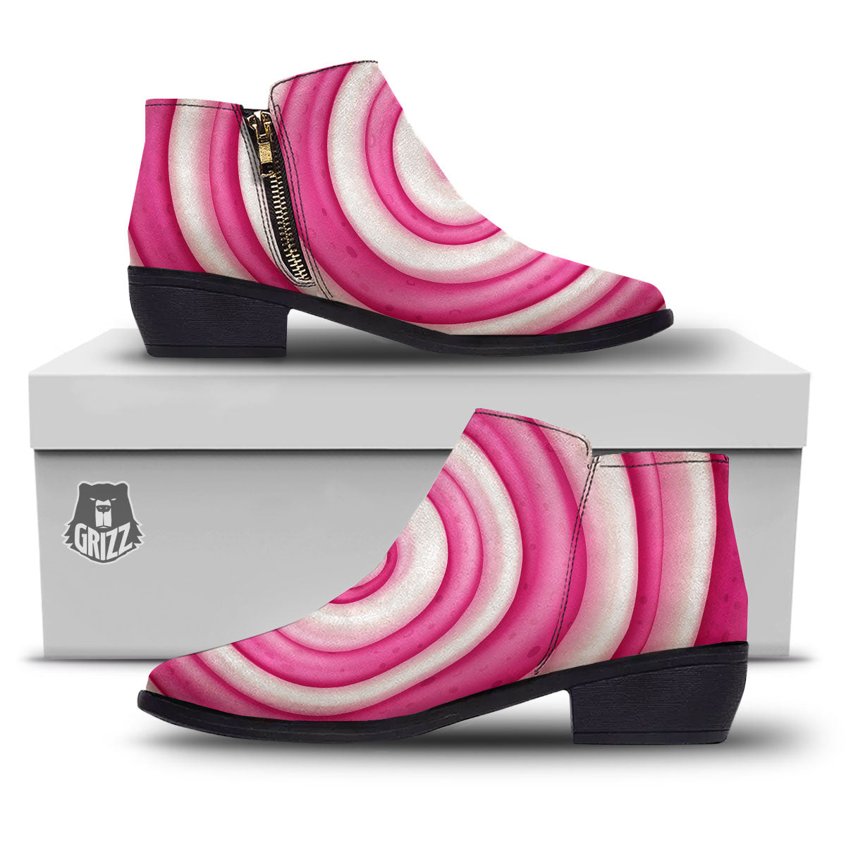 Swirl Pink Lollipop Print Ankle Boots-grizzshop