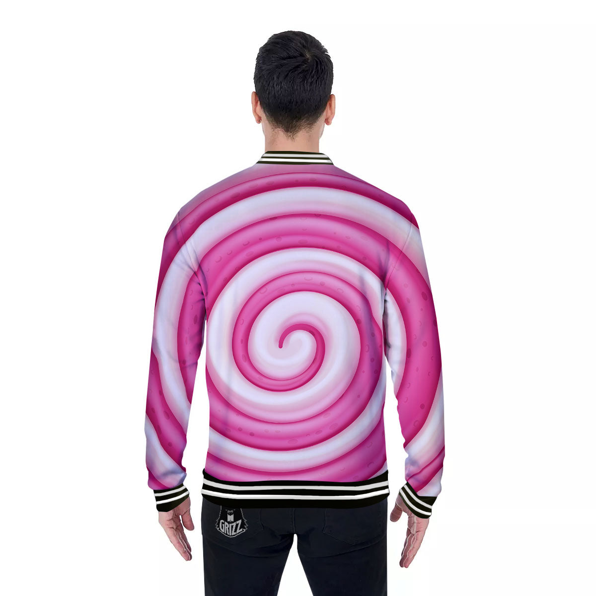 Swirl Pink Lollipop Print Baseball Jacket-grizzshop