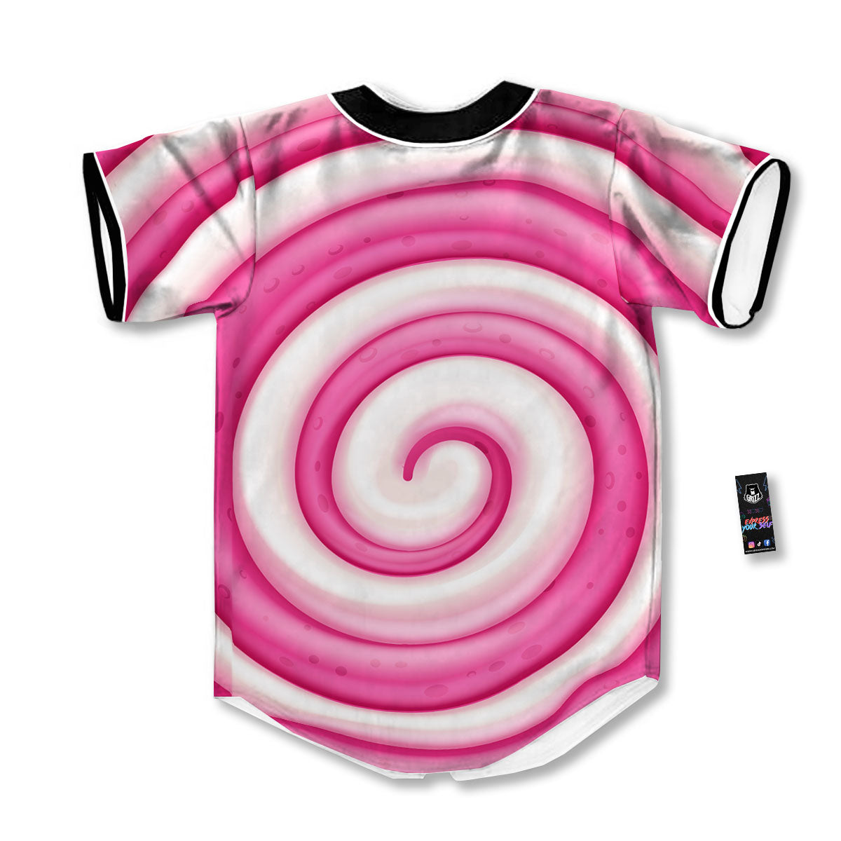 Swirl Pink Lollipop Print Baseball Jersey-grizzshop