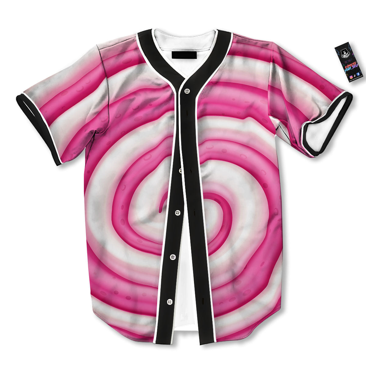 Swirl Pink Lollipop Print Baseball Jersey-grizzshop