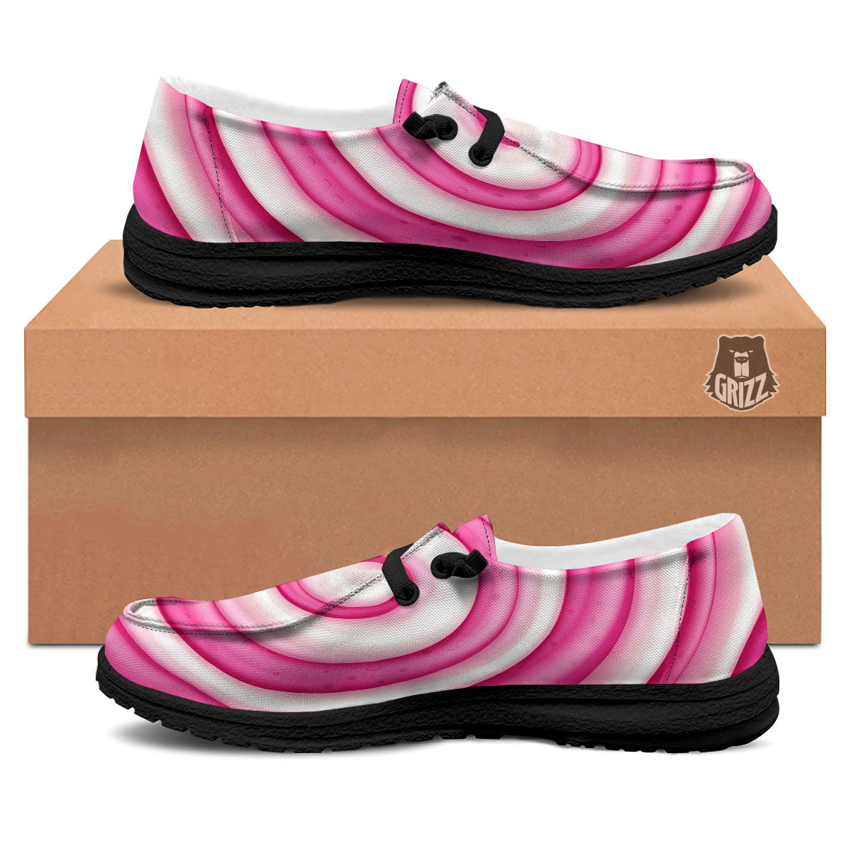 Swirl Pink Lollipop Print Black Loafers-grizzshop