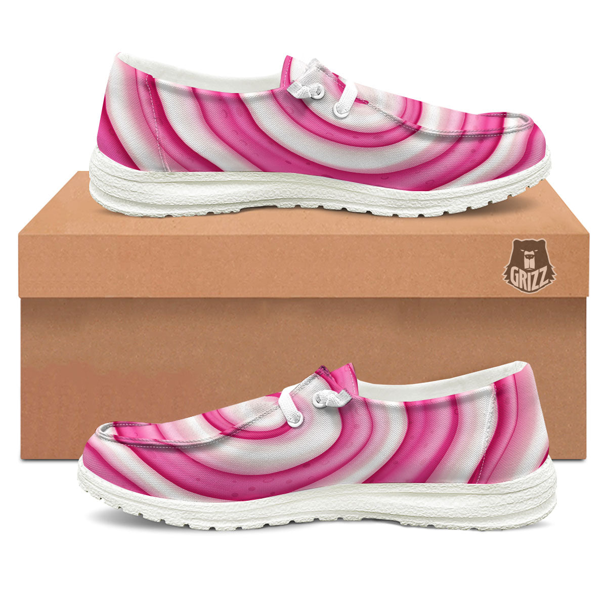 Swirl Pink Lollipop Print Black Loafers-grizzshop