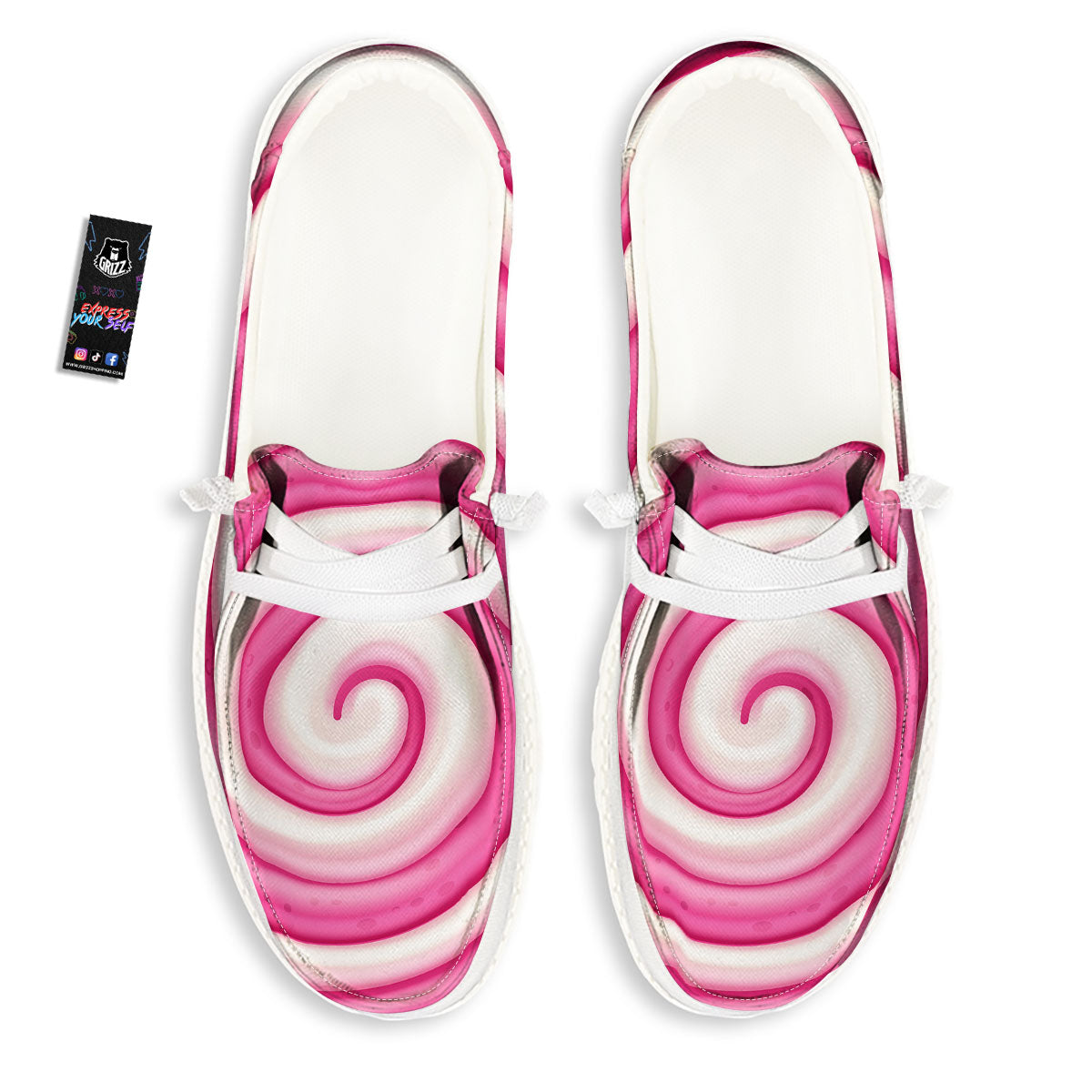 Swirl Pink Lollipop Print Black Loafers-grizzshop
