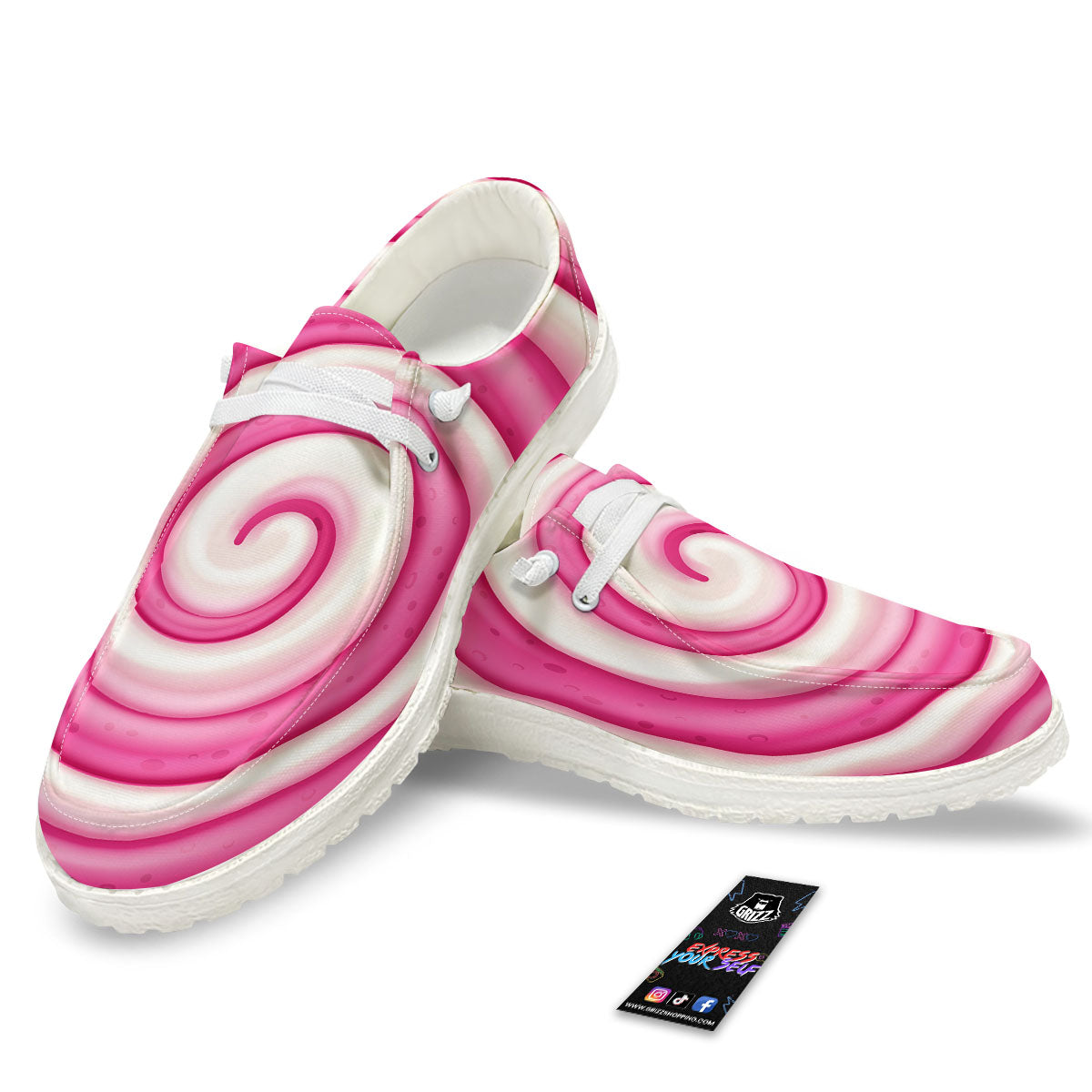 Swirl Pink Lollipop Print Black Loafers-grizzshop