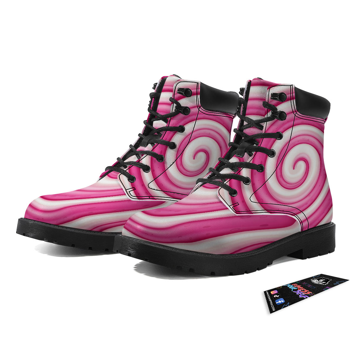 Swirl Pink Lollipop Print Boots-grizzshop