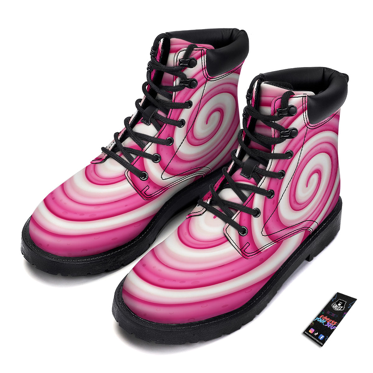 Swirl Pink Lollipop Print Boots-grizzshop