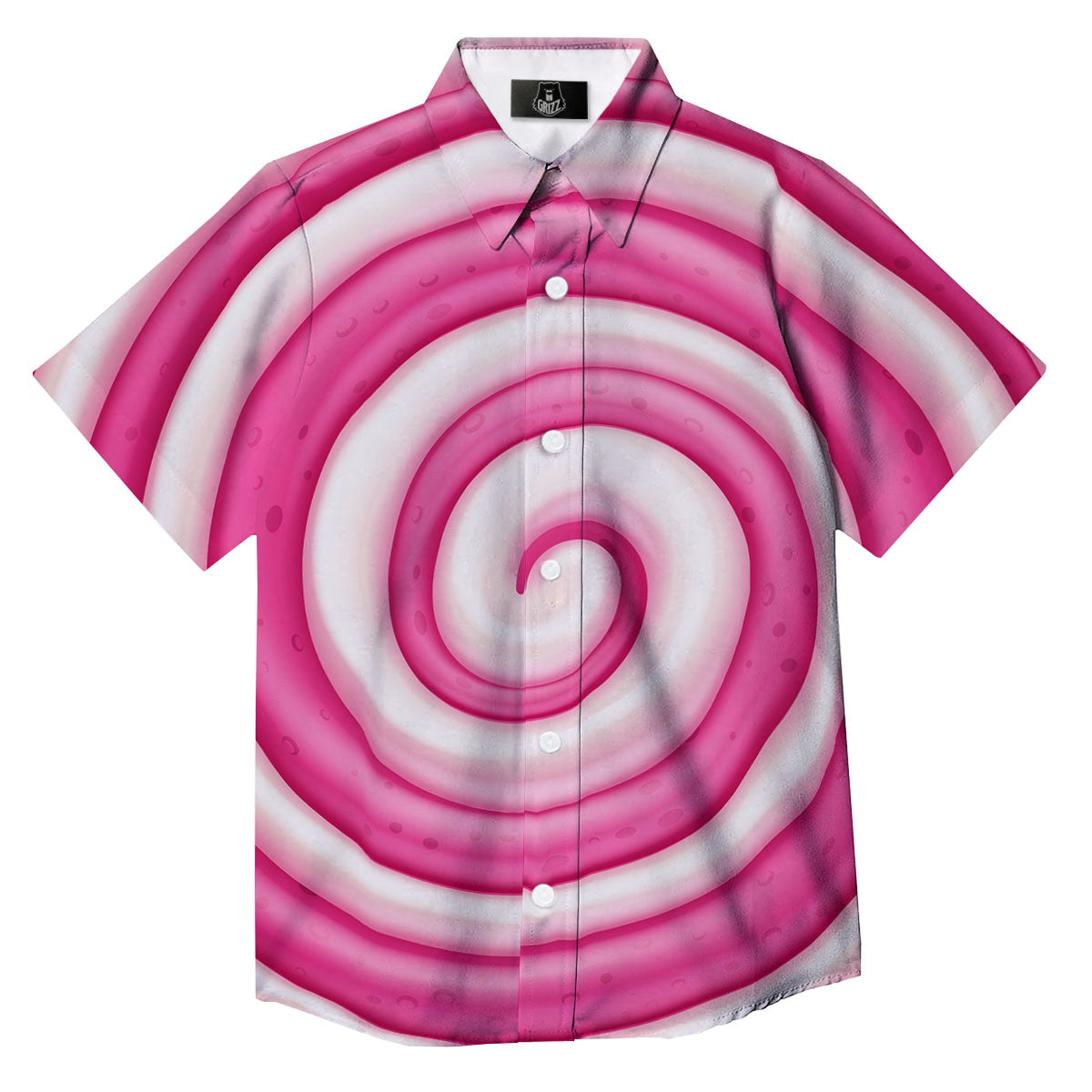 Swirl Pink Lollipop Print Button Up Shirt-grizzshop