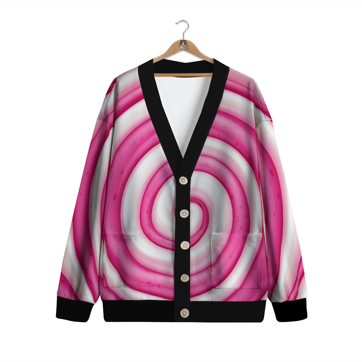 Swirl Pink Lollipop Print Cardigan-grizzshop