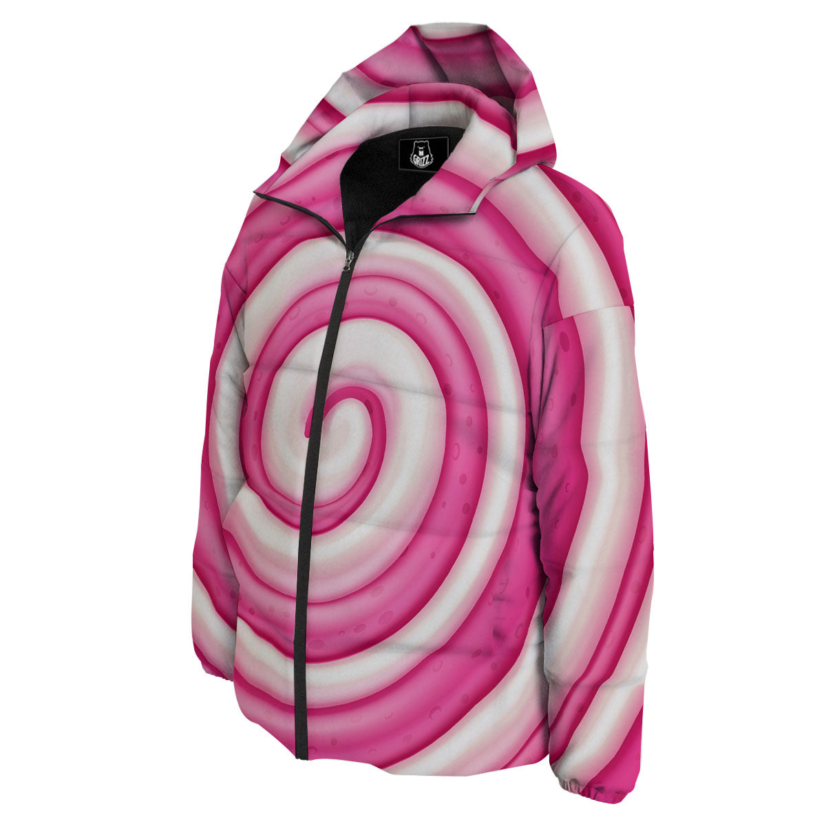 Swirl Pink Lollipop Print Down Jacket-grizzshop
