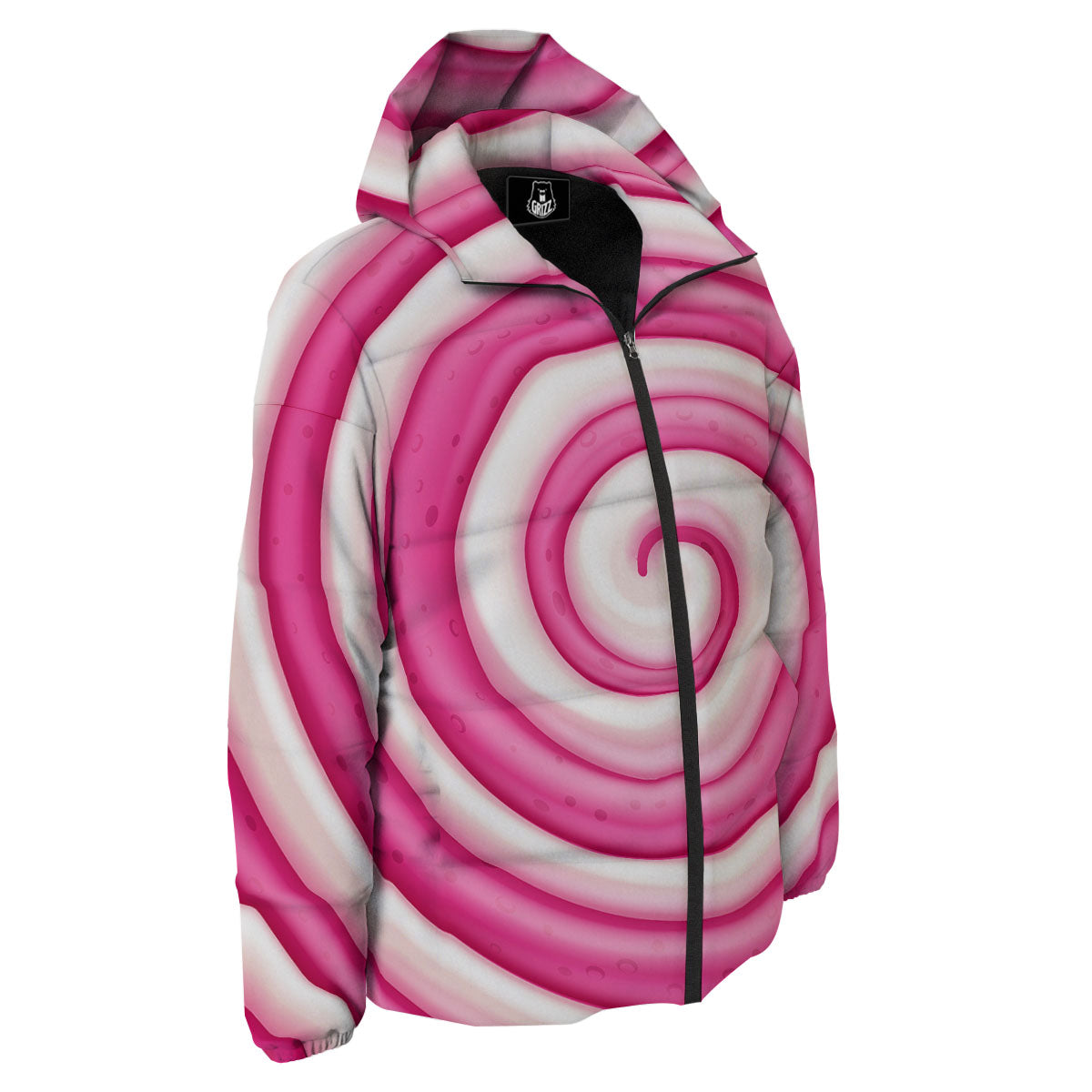 Swirl Pink Lollipop Print Down Jacket-grizzshop