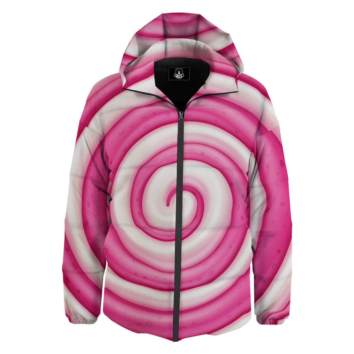 Swirl Pink Lollipop Print Down Jacket-grizzshop