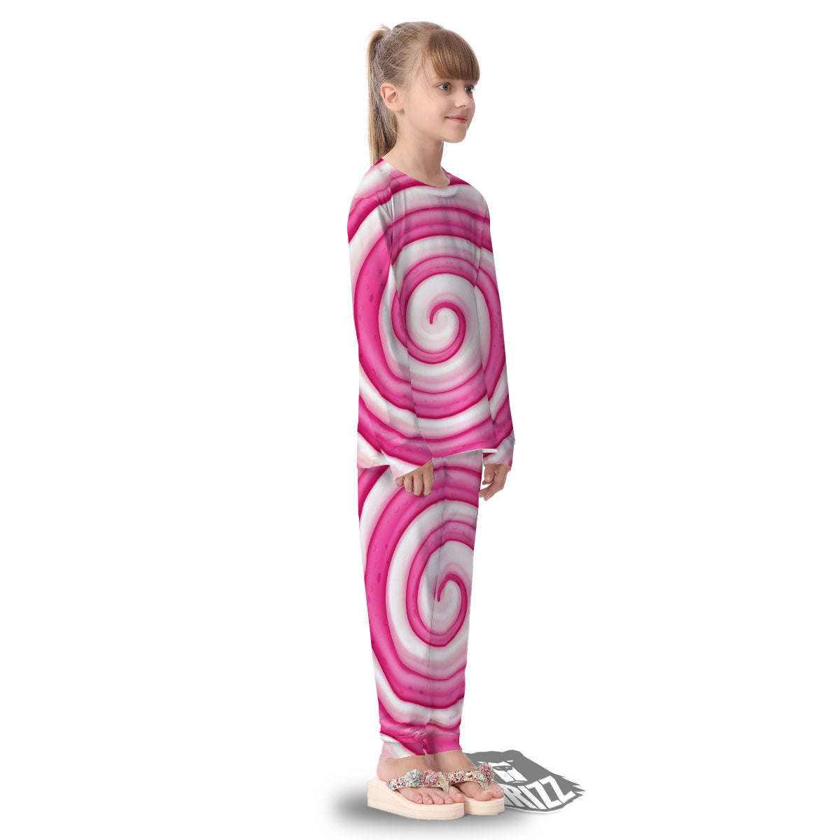 Swirl Pink Lollipop Print Kid's Pajamas-grizzshop
