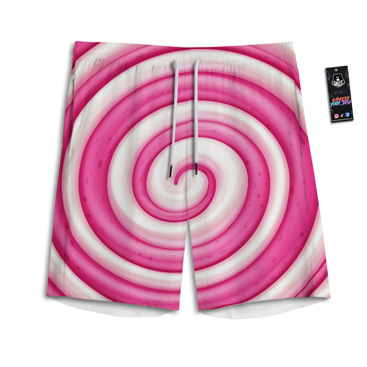 Swirl Pink Lollipop Print Men's Athletic Shorts