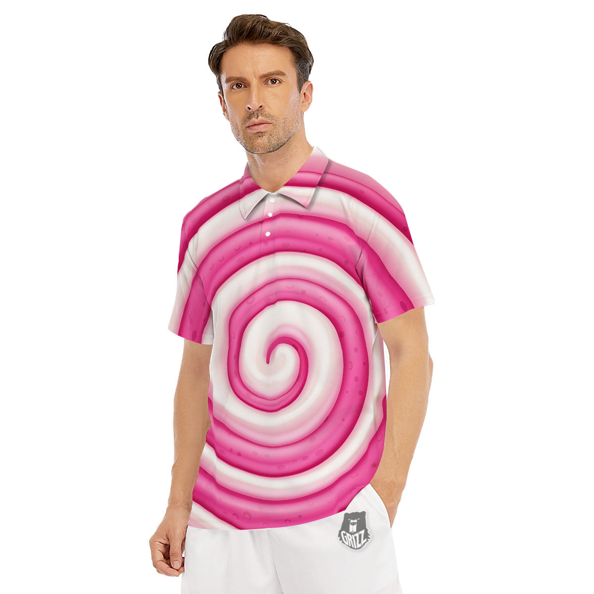Swirl Pink Lollipop Print Men's Golf Shirts-grizzshop