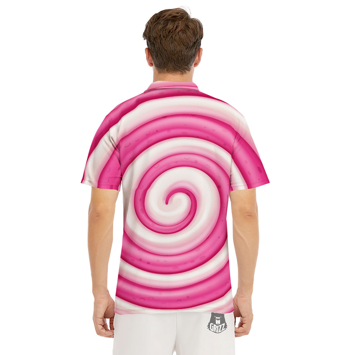 Swirl Pink Lollipop Print Men's Golf Shirts-grizzshop