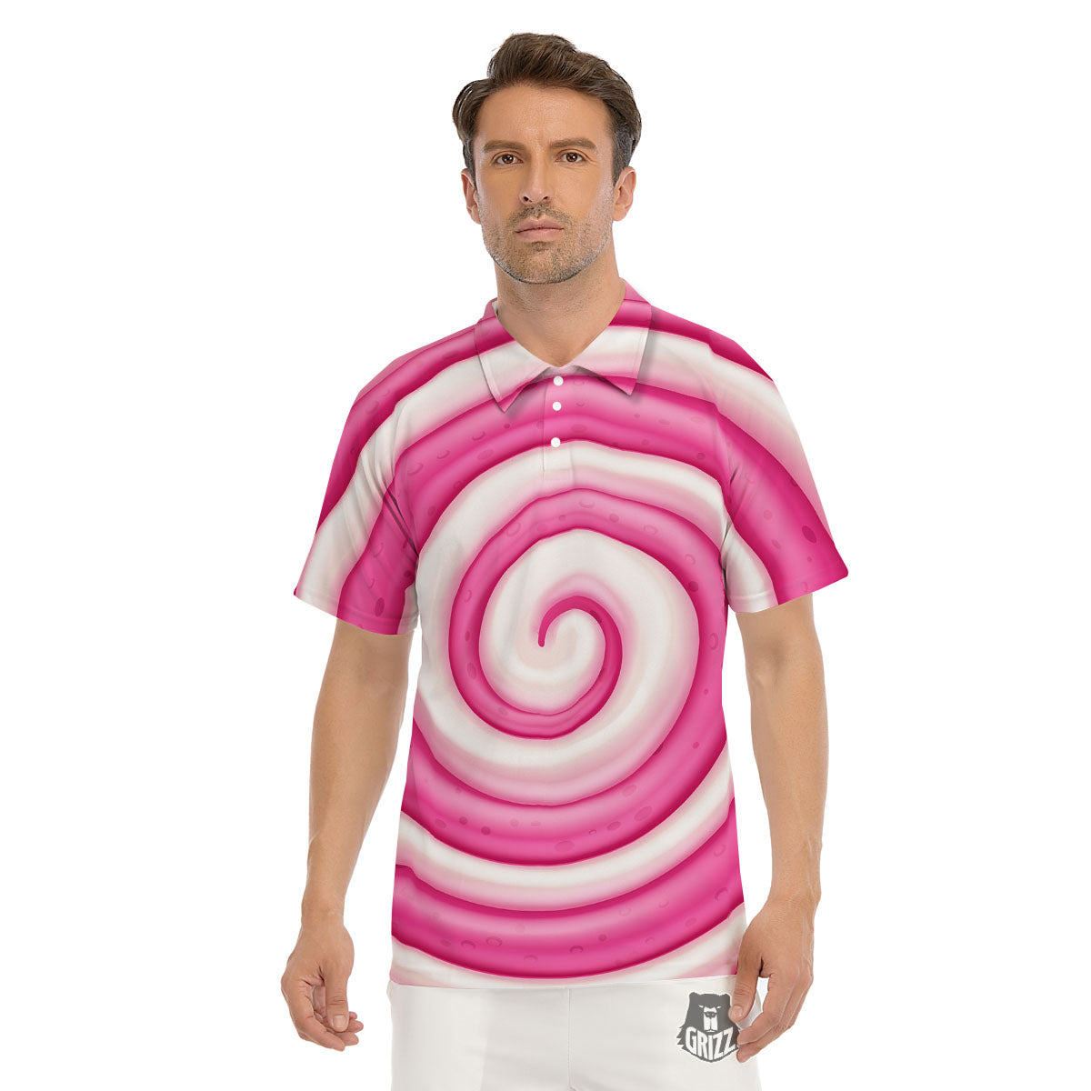 Swirl Pink Lollipop Print Men's Golf Shirts-grizzshop
