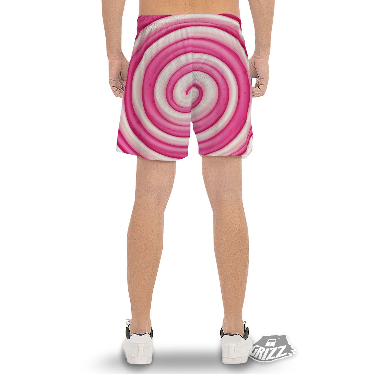 Swirl Pink Lollipop Print Men's Gym Shorts-grizzshop