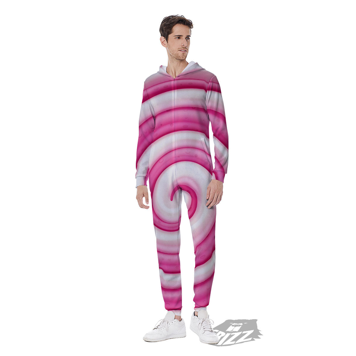 Swirl Pink Lollipop Print Men's Jumpsuit-grizzshop