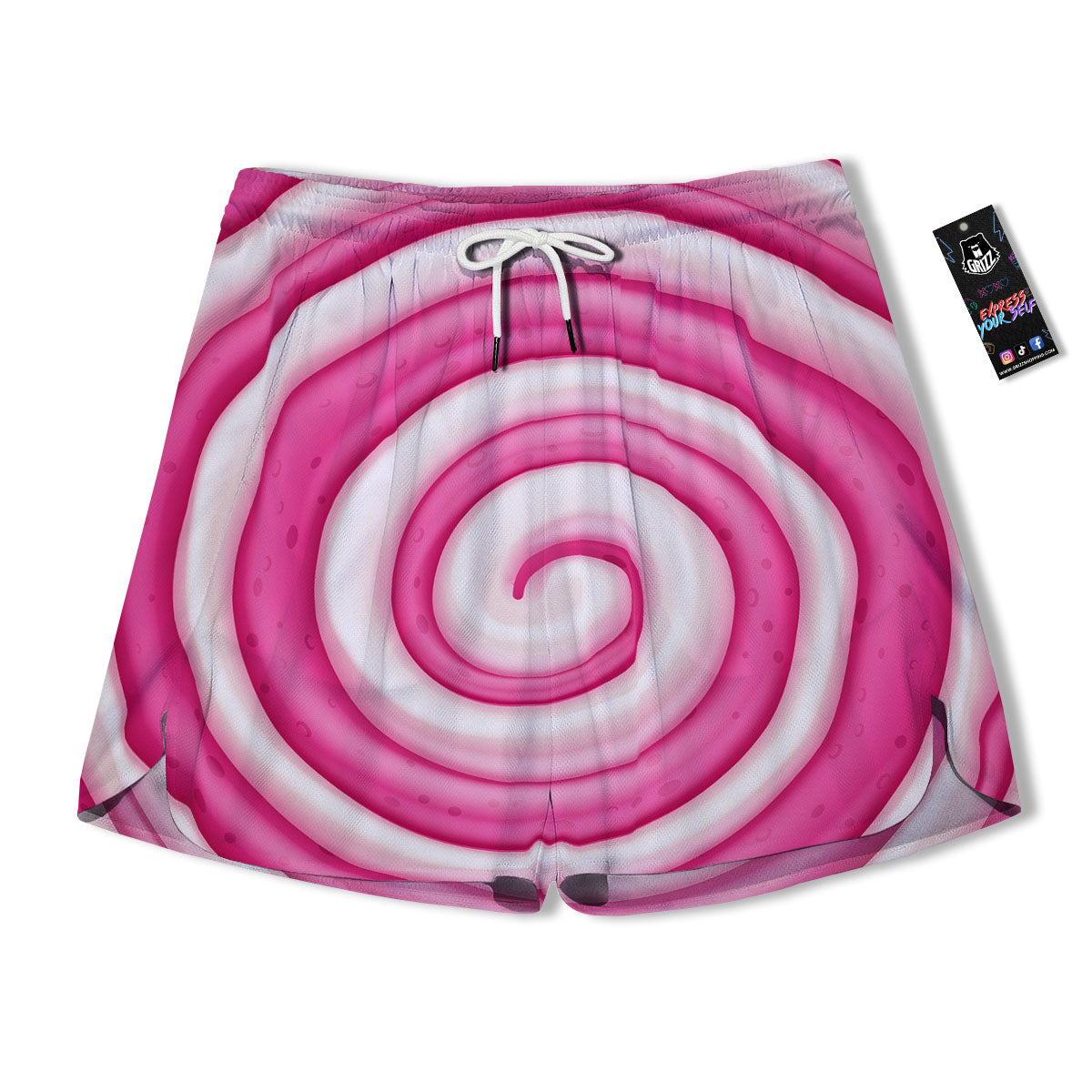 Swirl Pink Lollipop Print Men's Running Shorts-grizzshop