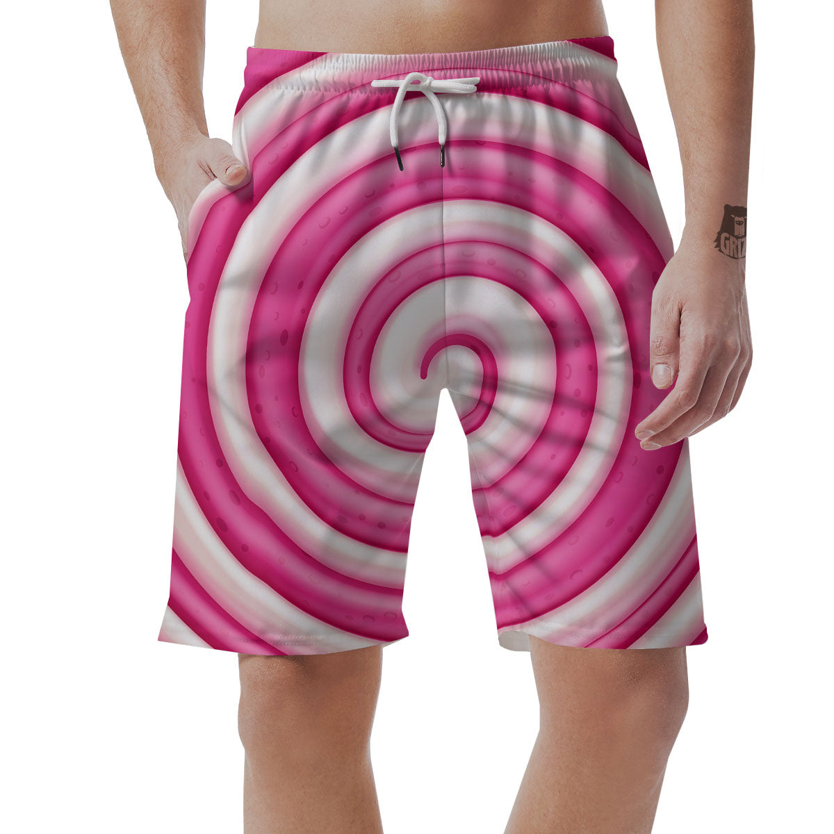 Swirl Pink Lollipop Print Men's Shorts-grizzshop