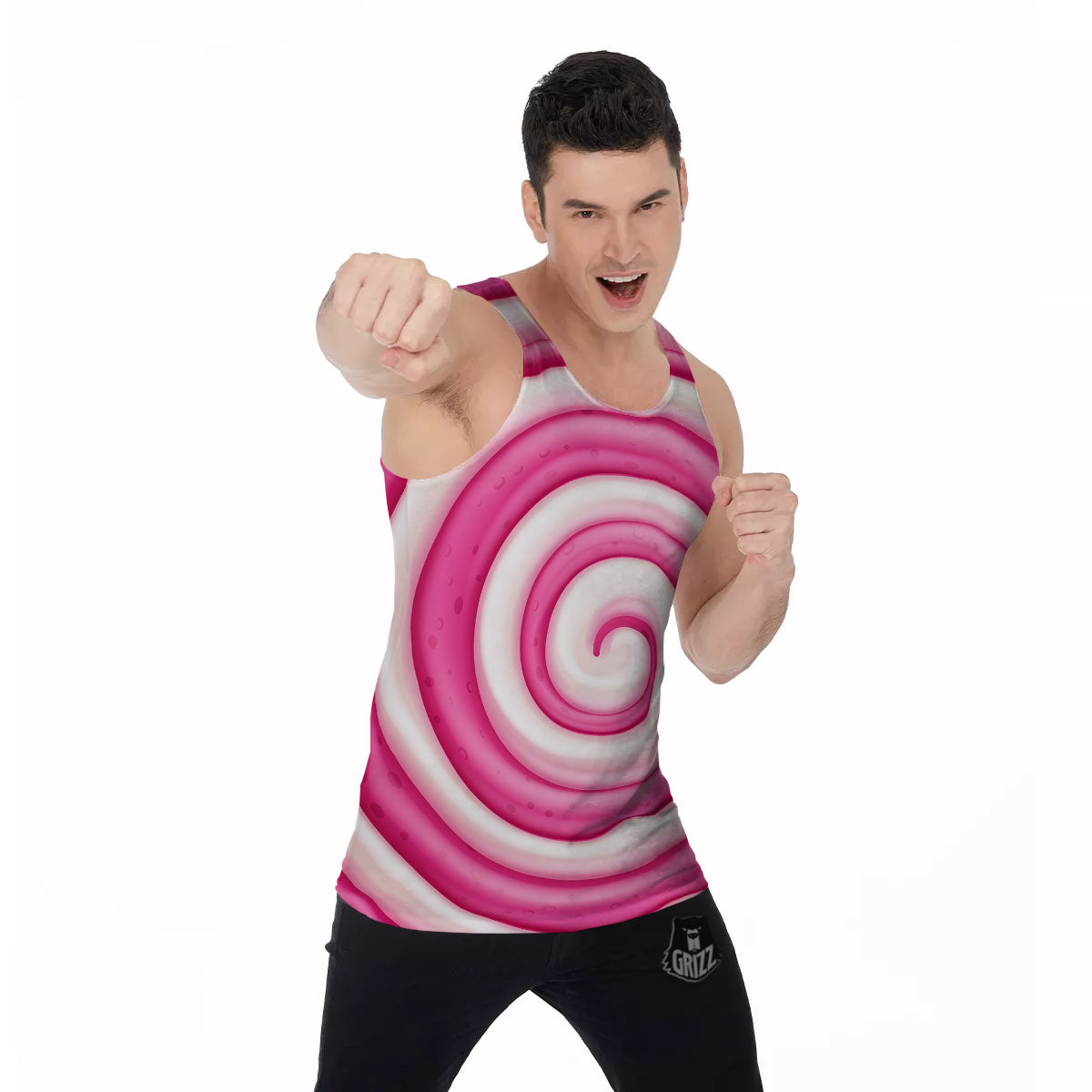 Swirl Pink Lollipop Print Men's Tank Top-grizzshop