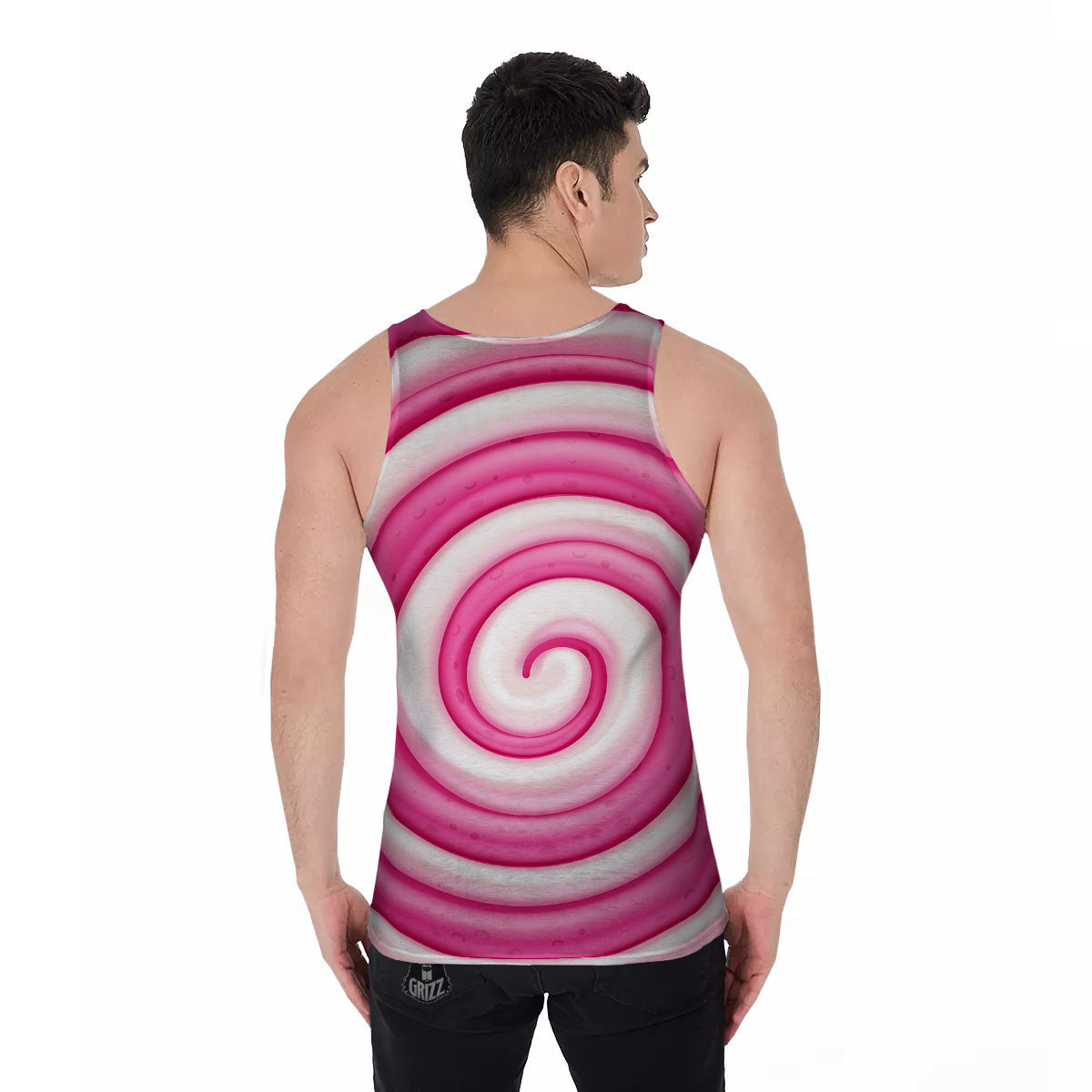 Swirl Pink Lollipop Print Men's Tank Top-grizzshop