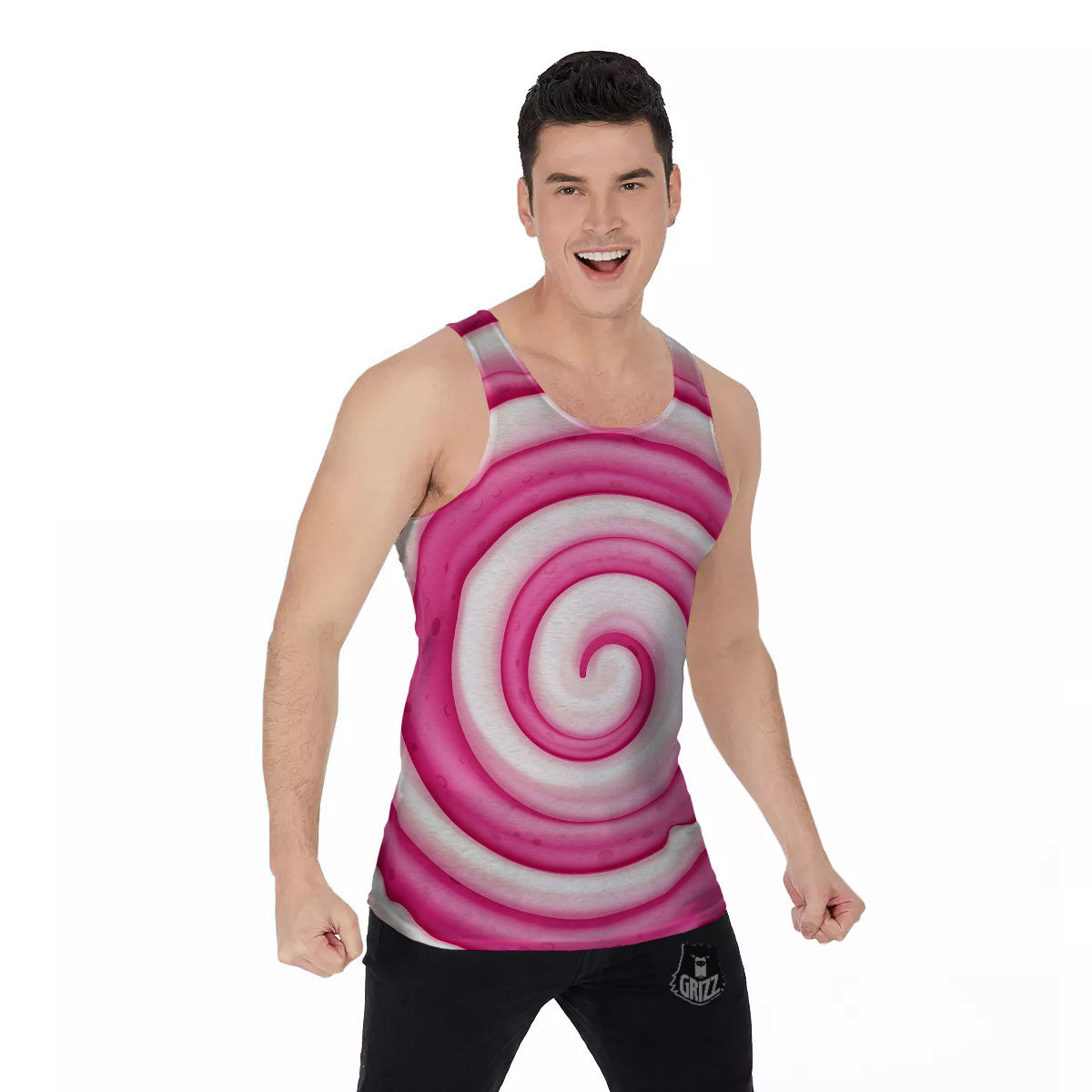 Swirl Pink Lollipop Print Men's Tank Top-grizzshop