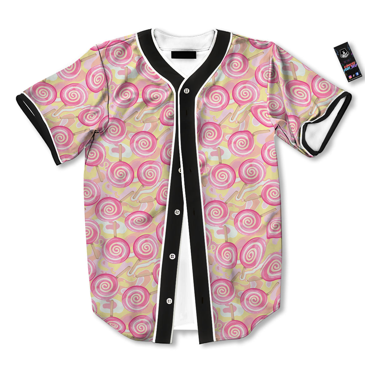 Swirl Pink Lollipop Print Pattern Baseball Jersey-grizzshop