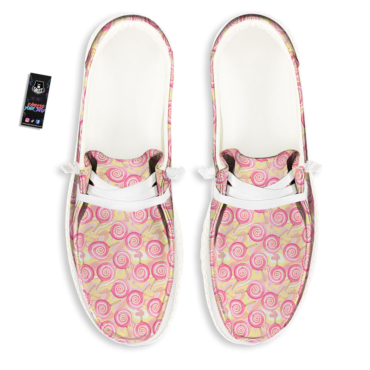Swirl Pink Lollipop Print Pattern Black Loafers-grizzshop
