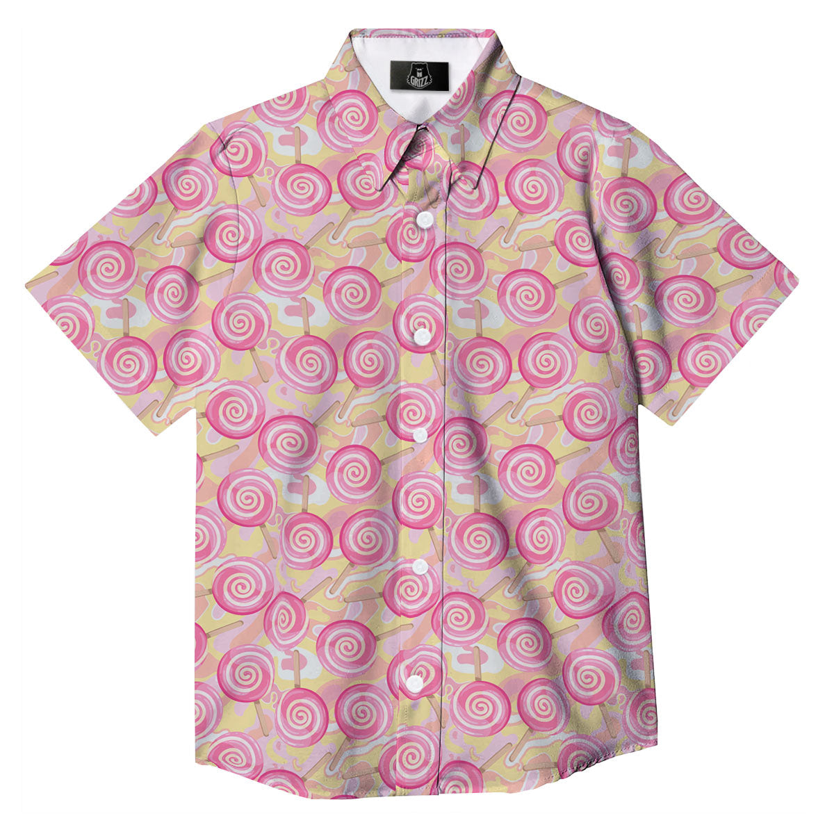 Swirl Pink Lollipop Print Pattern Button Up Shirt-grizzshop