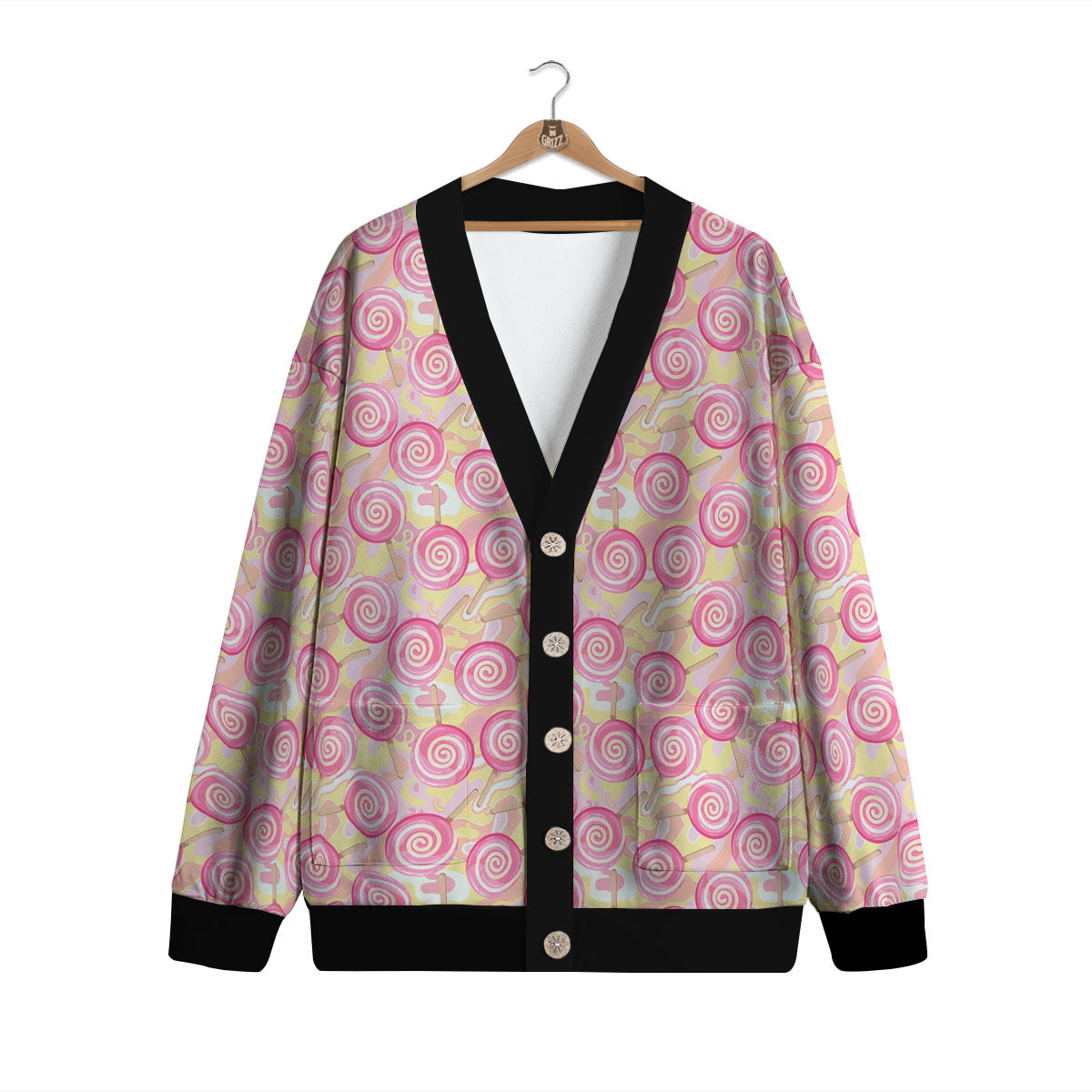 Swirl Pink Lollipop Print Pattern Cardigan-grizzshop