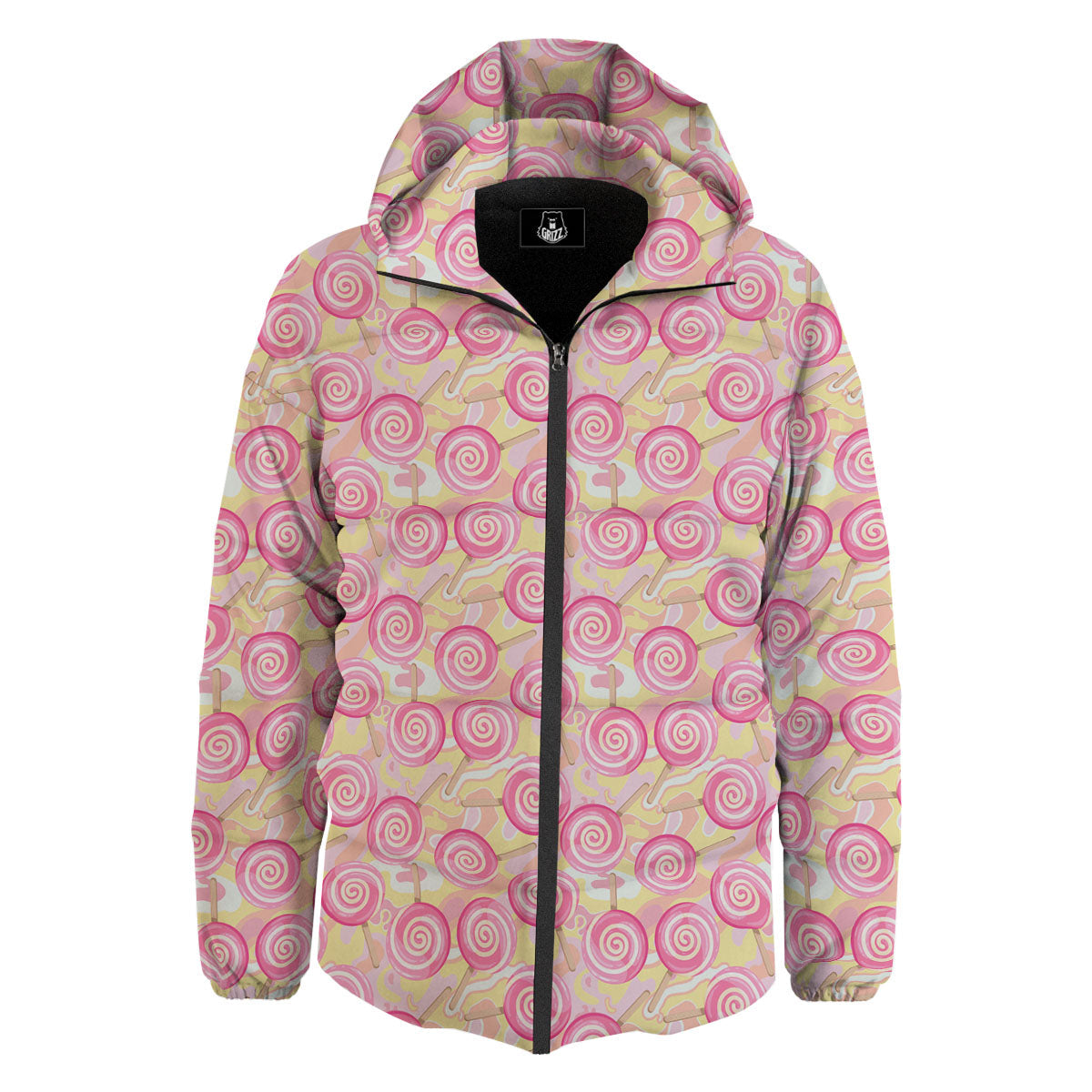 Swirl Pink Lollipop Print Pattern Down Jacket-grizzshop