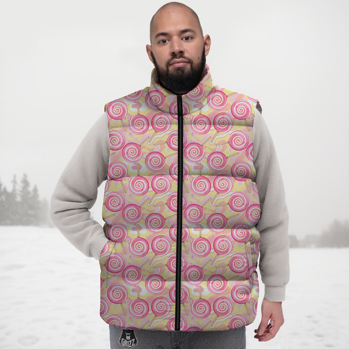 Swirl Pink Lollipop Print Pattern Down Vest