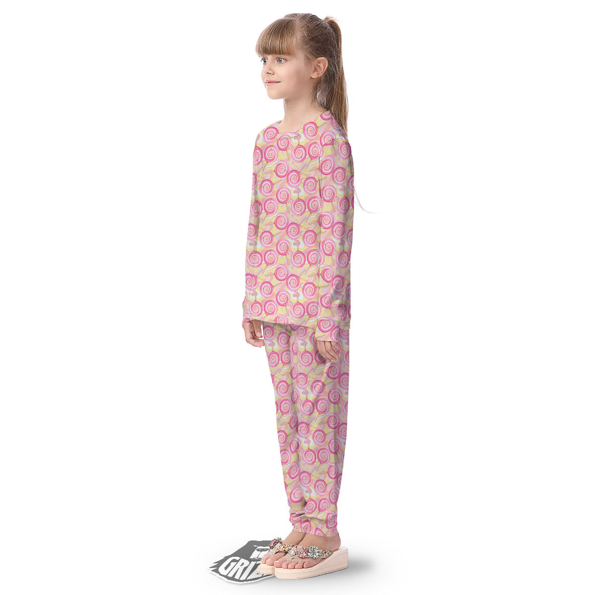 Swirl Pink Lollipop Print Pattern Kid's Pajamas-grizzshop
