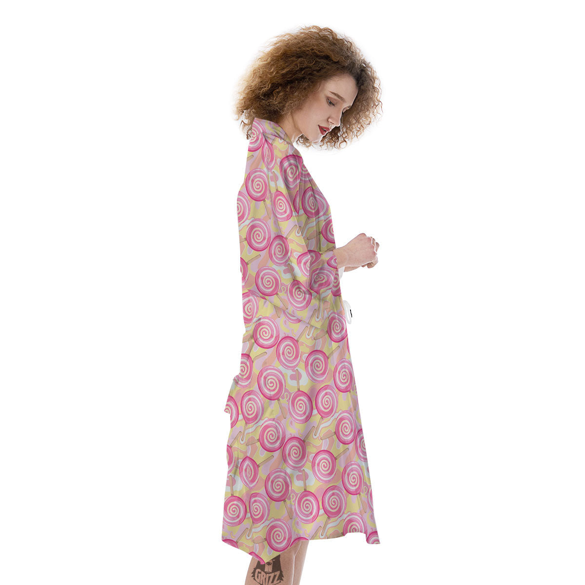 Swirl Pink Lollipop Print Pattern Kimono-grizzshop