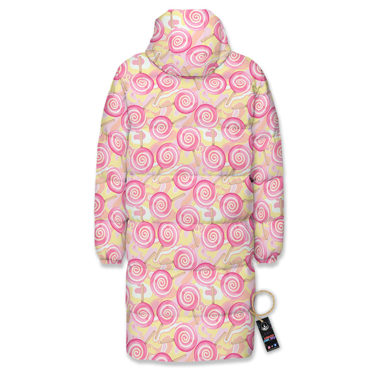 Swirl Pink Lollipop Print Pattern Long Down Jacket-grizzshop
