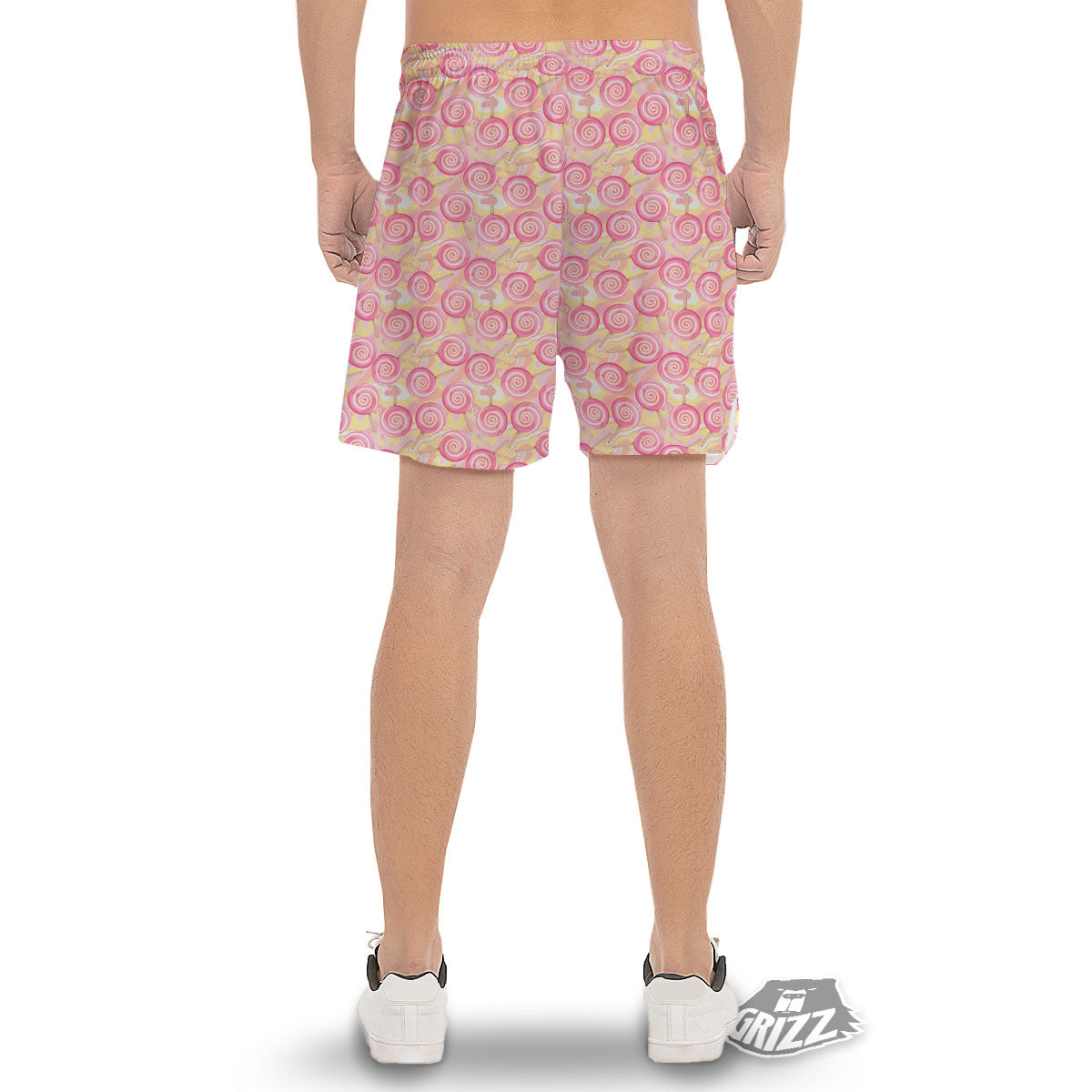 Swirl Pink Lollipop Print Pattern Men's Gym Shorts-grizzshop