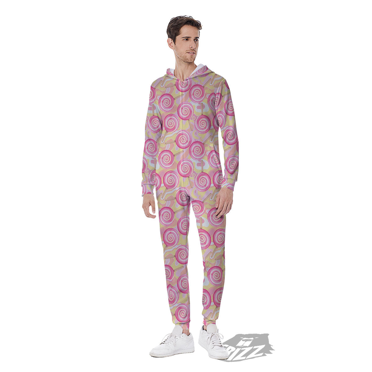 Swirl Pink Lollipop Print Pattern Men's Jumpsuit-grizzshop