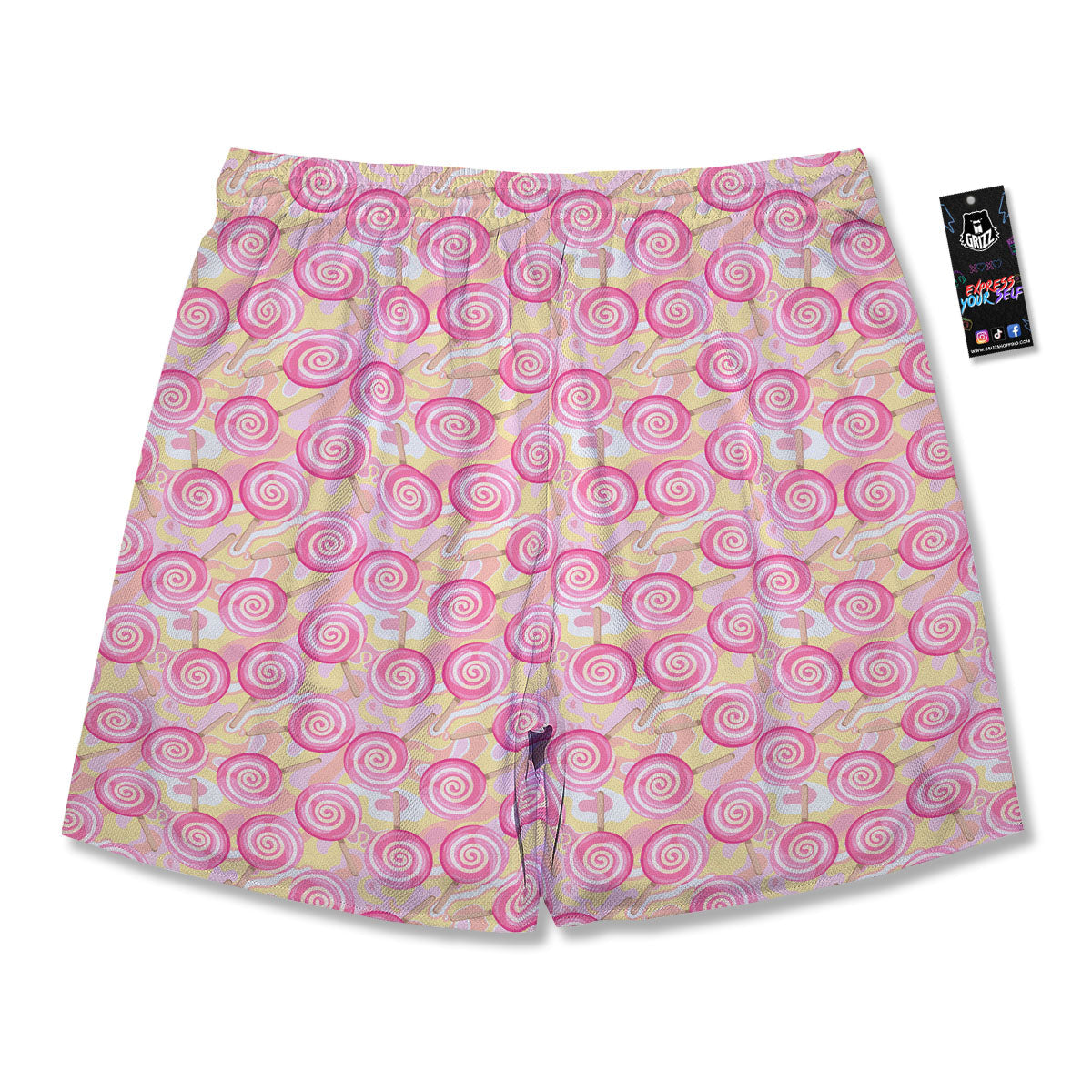 Swirl Pink Lollipop Print Pattern Men's Running Shorts-grizzshop