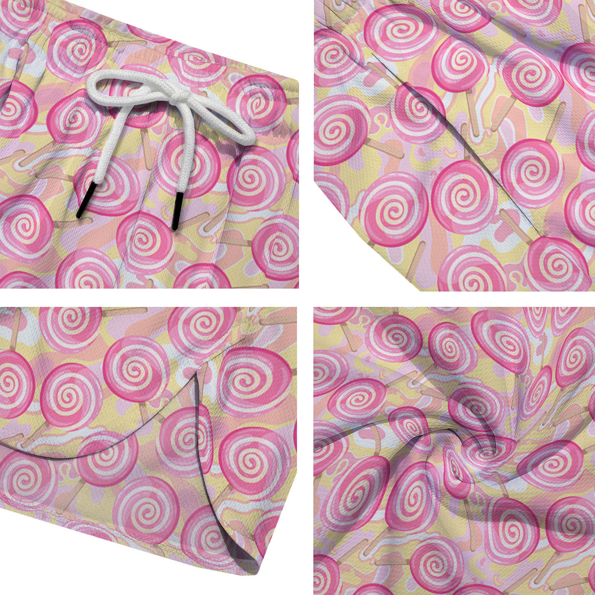 Swirl Pink Lollipop Print Pattern Men's Running Shorts-grizzshop