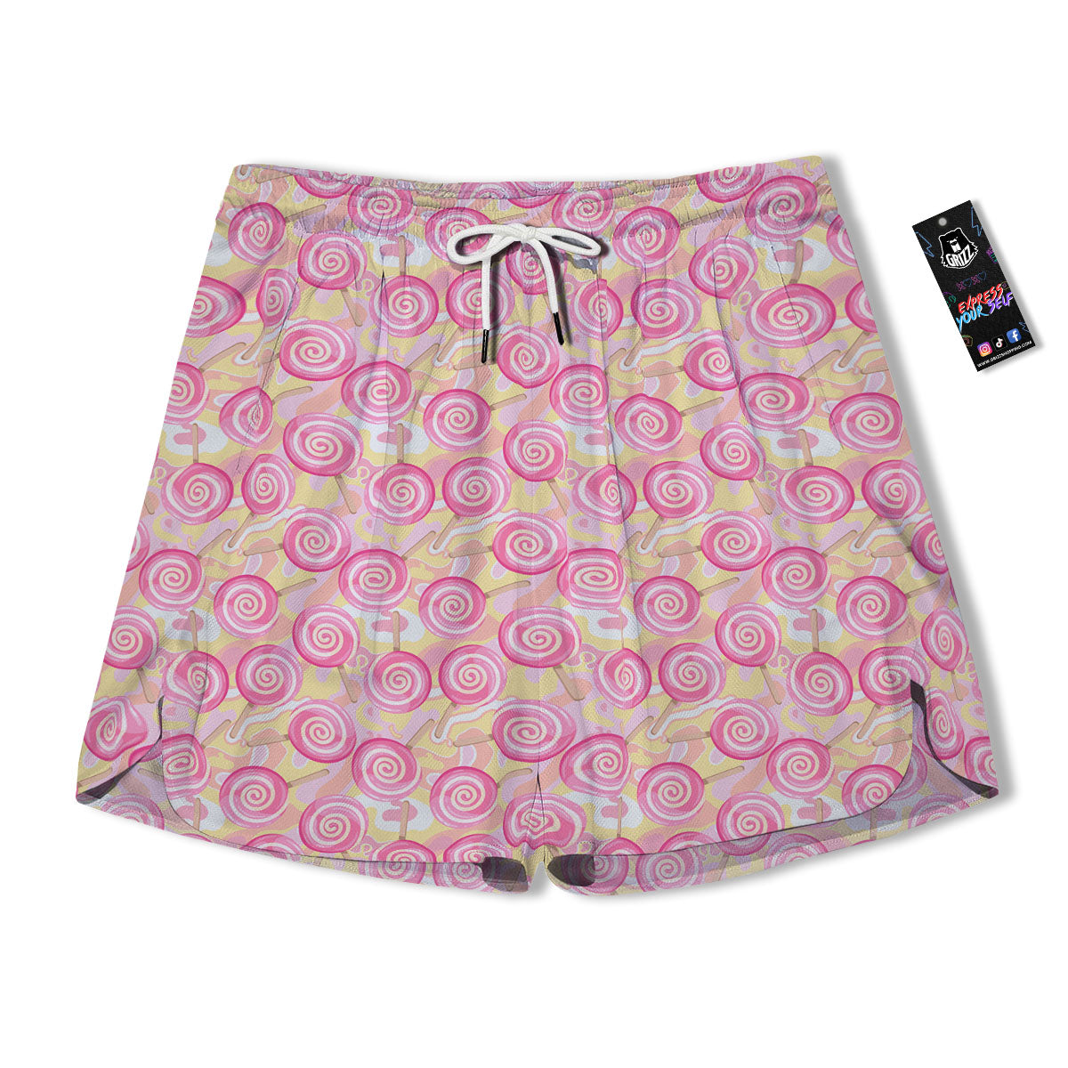 Swirl Pink Lollipop Print Pattern Men's Running Shorts-grizzshop