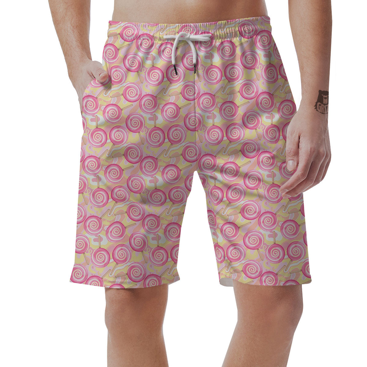 Swirl Pink Lollipop Print Pattern Men's Shorts-grizzshop