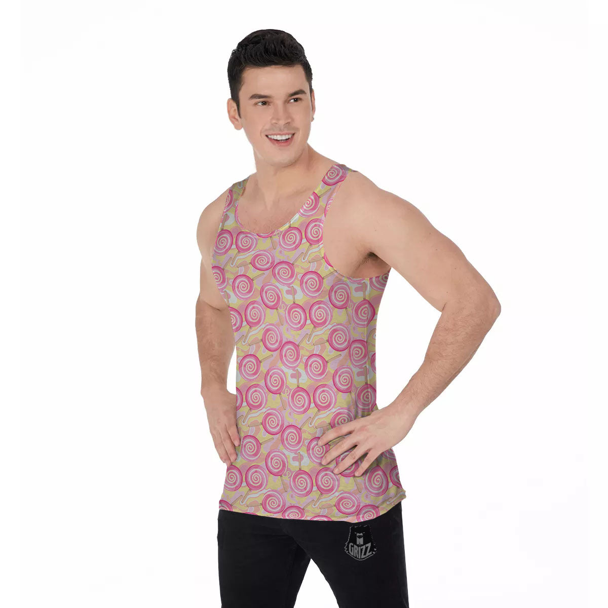 Swirl Pink Lollipop Print Pattern Men's Tank Top-grizzshop