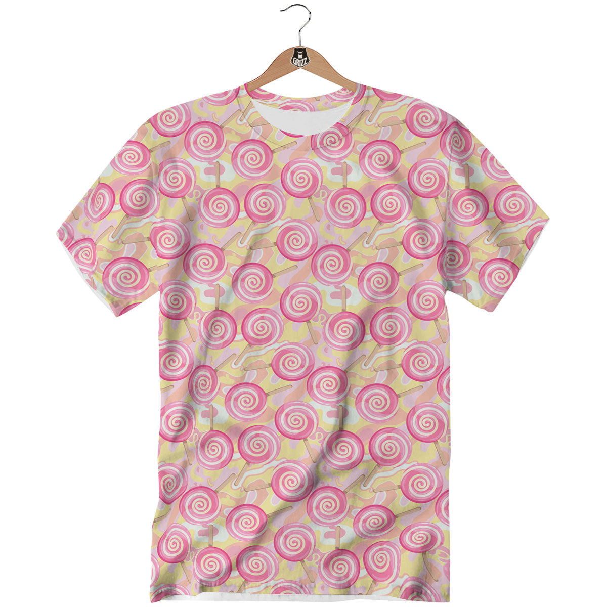 Swirl Pink Lollipop Print Pattern T-Shirt-grizzshop