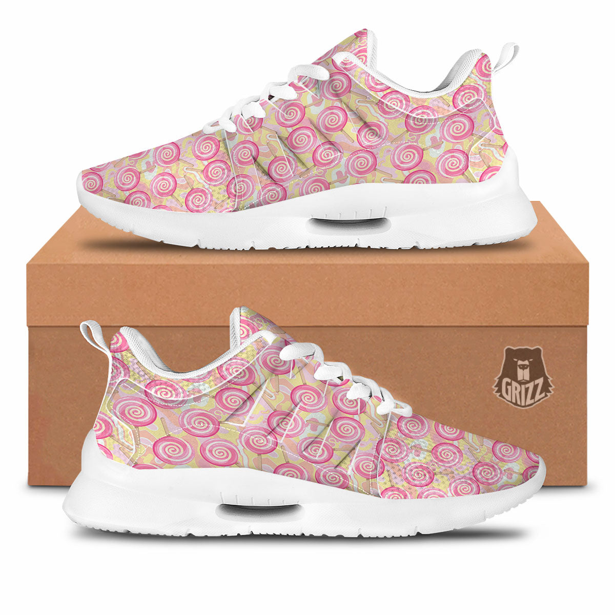 Swirl Pink Lollipop Print Pattern Tennis Shoes-grizzshop