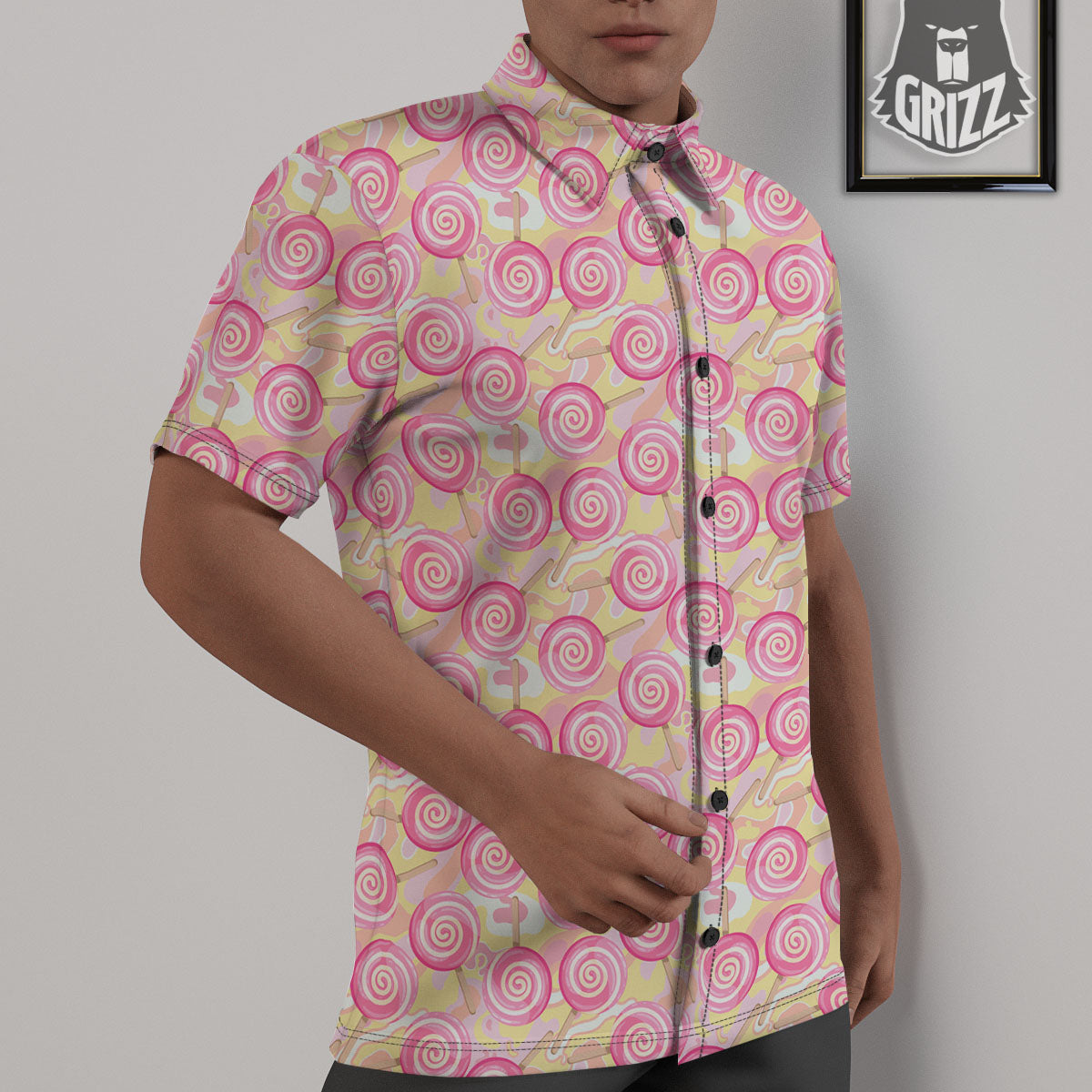 Swirl Pink Lollipop Print Pattern Untucked Shirts-grizzshop